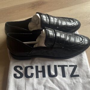SCHUTZ Maurice croc embossed womens loafers sz 7B NEW black
